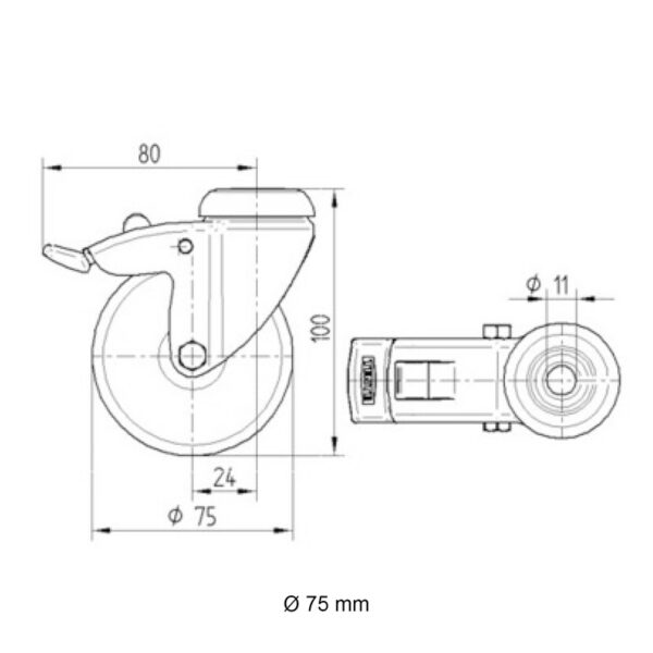 Zwenkwiel zwart met rem inclusief expander 40×40 mm vierkant - Afbeelding 5